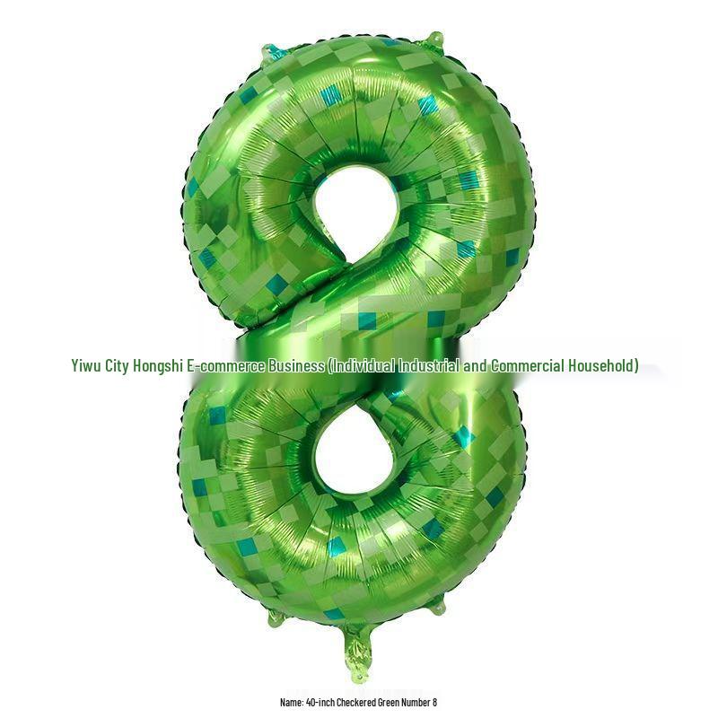 40-Inch Green Plaid Minecraft Aluminum Foil Balloons - Birthday & Party Décor