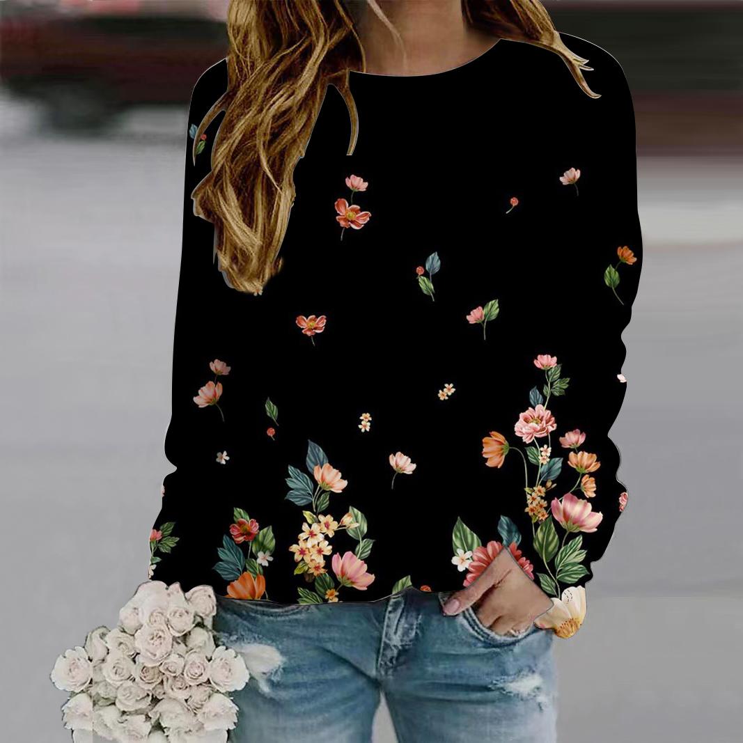 

Осенне-осенняя женская модная футболка с длинным рукавом и круглым вырезом, свободная одежда, белая футболка с принтом летающих цветов для девочек, уличная 4XL розовый