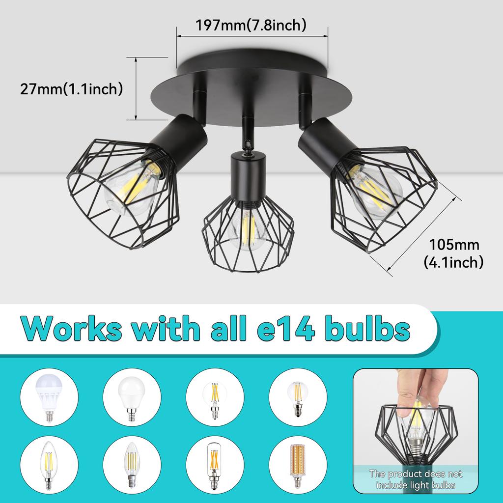 Spot Led Ceiling Lamp Adjustable Metal Wire Cage Kitchen Spotlight E14 Indoor Spot Light for Bedroom Dining Room Ceiling Light