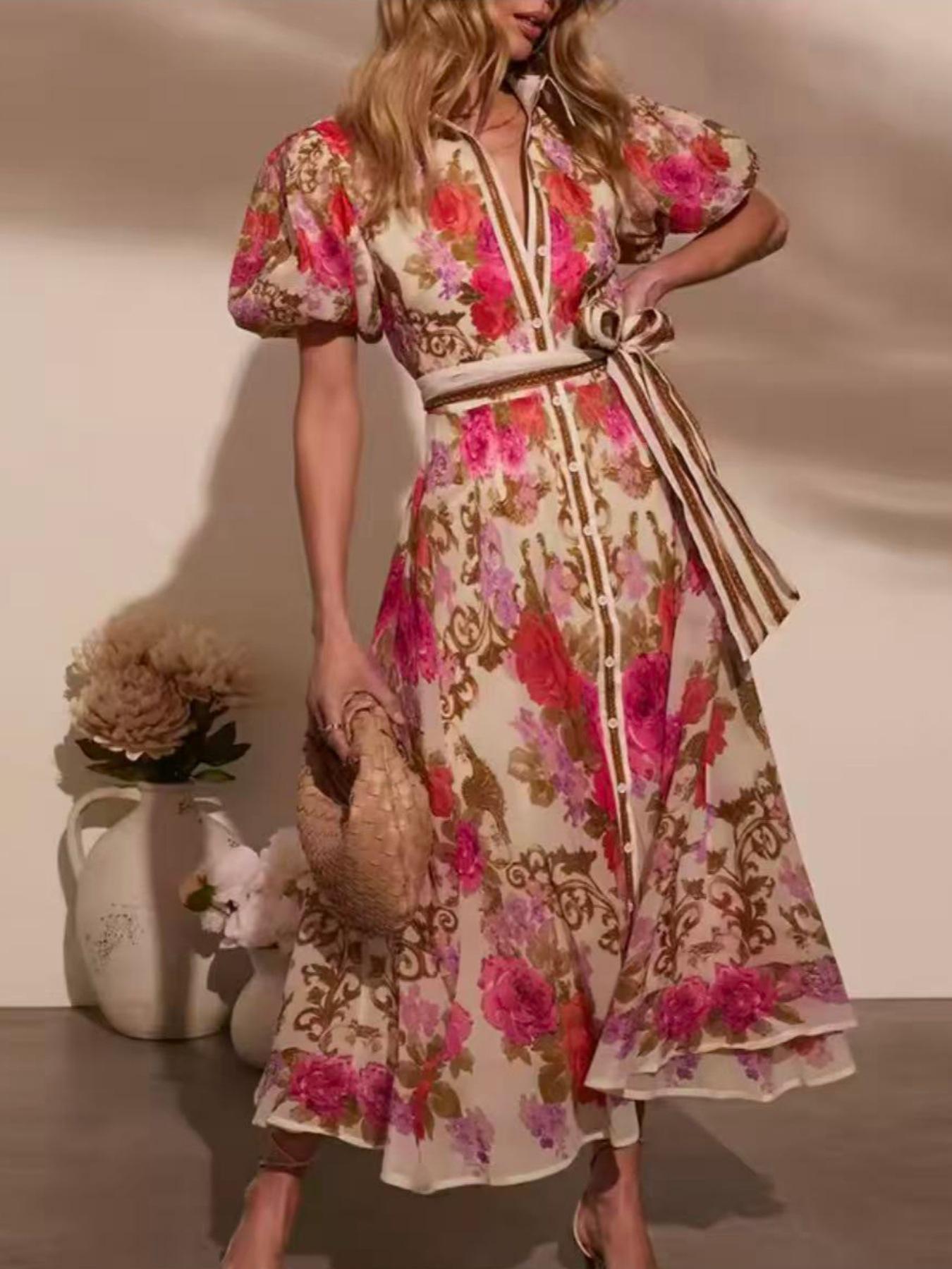 

Платье с цветочным принтом, завышенной талией, с поясом и широким подолом XX Large цветочный