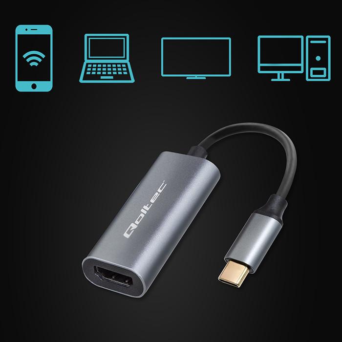 Qoltec Adapter Aluminiowa Przejściówka USB-C 3.1 MHL na HDMI 4K | 60Hz | 32AWG  do Laptop Smartfon