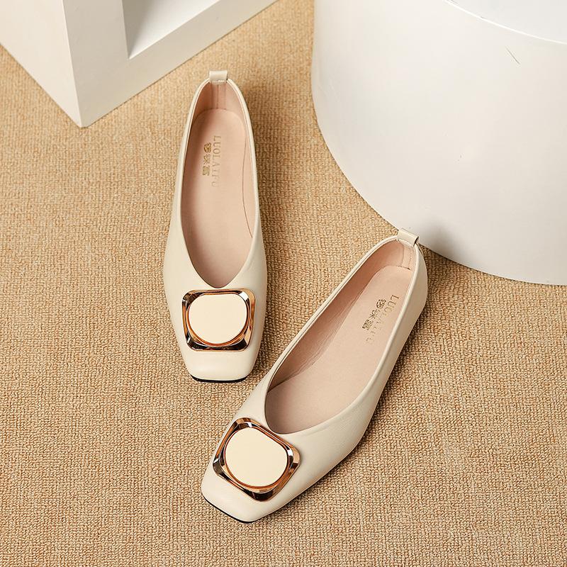 Ležérní balerínky pro ženy Pohodlné balerínky uzavřená čtvercová špička Pracovní neklouzavá obuv Dámská lehká vycházková obuv z PU kůže