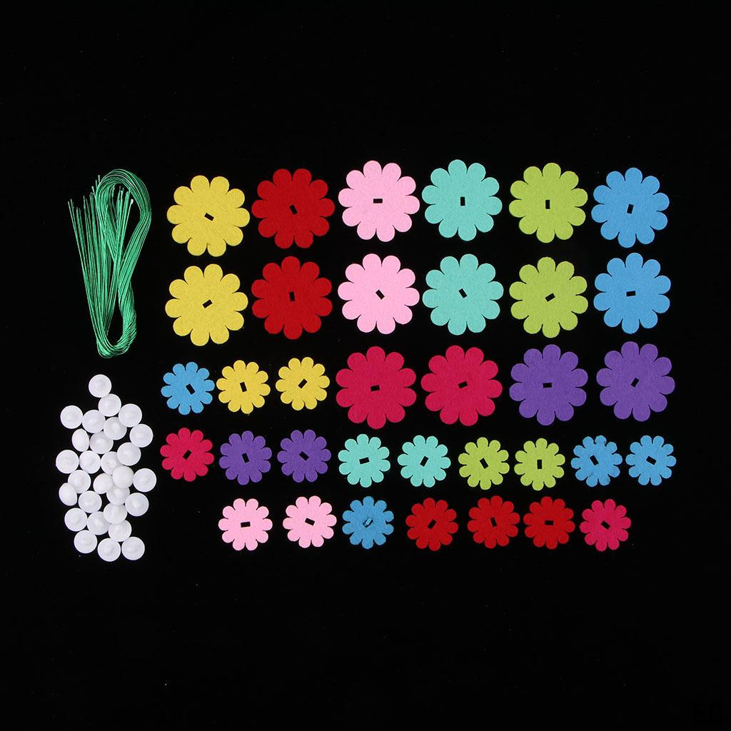 1 Pack DIY Craft Iron Wire Button Felt Rainbow Flower Bouquets Kit, Sewing