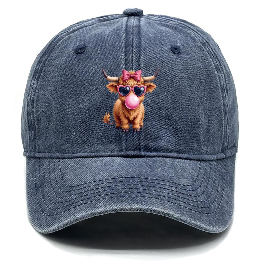 Cattle Bubble Gum Print Snapback Baseball Cap, Animal Mesh Hat Breathable Curved Brim Retro Casual Snapback Baseball Hat