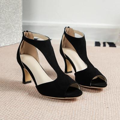 Summer New Brushed Leather Fish Mouth Sandals Women's Back Zipper Sexy Solid Color Comfortable High Heel Single Shoes Women