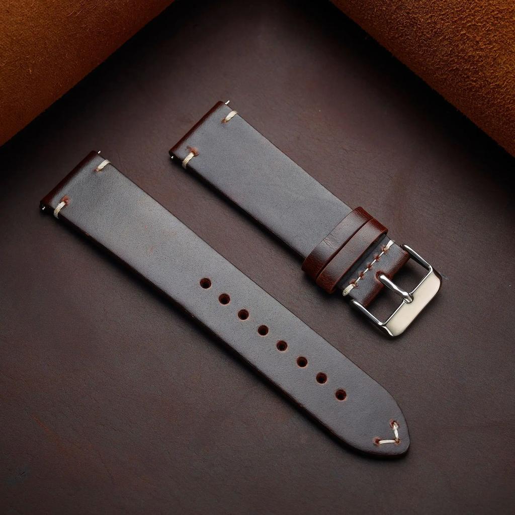 Handmade Retro Oil Wax Genuine Leather Calfskin Strap Quick Release 18mm 19mm 20mm 21mm 22mm 24mm Women Watch Band Accessories