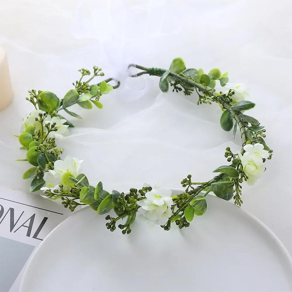 Bohemian Festival Wedding Flower Crown Photo Props Rose Green Leaf Floral Headpiece Hair Wreath Spring