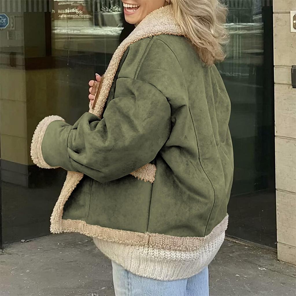 A Zimní Dámský Americký Retro Kabát Klopa Volný Top