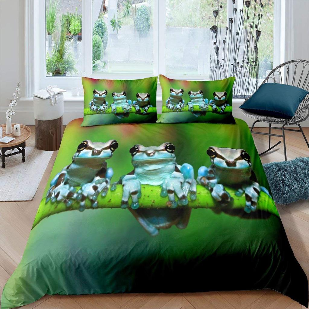 3D Frog Family King Queen Duvet Cover Little Tree Frog Bedding Set Tropical Nature Animal Quilt Cover Polyester Comforter Cover
