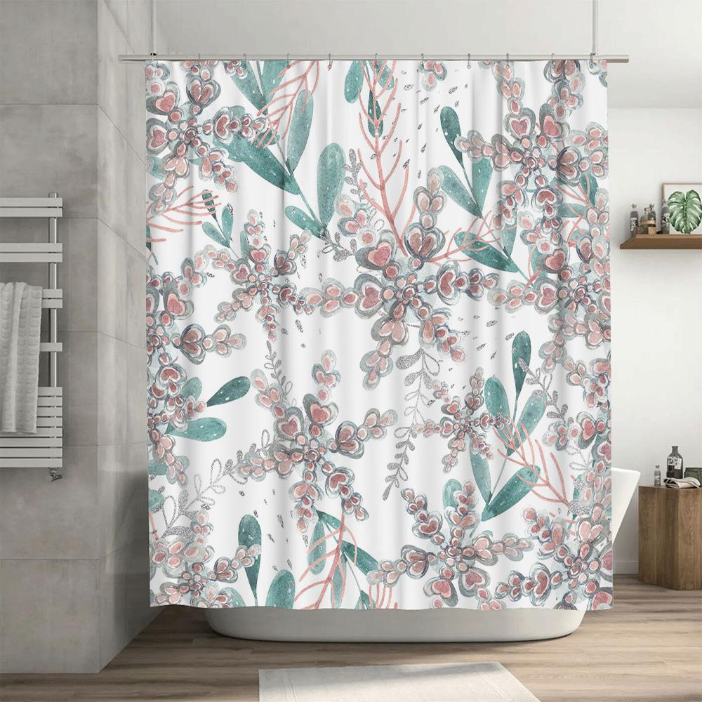 Floral Pattern Shower Curtain Waterproof Decorative Bath Mat Housewarming Gift for Bathroom