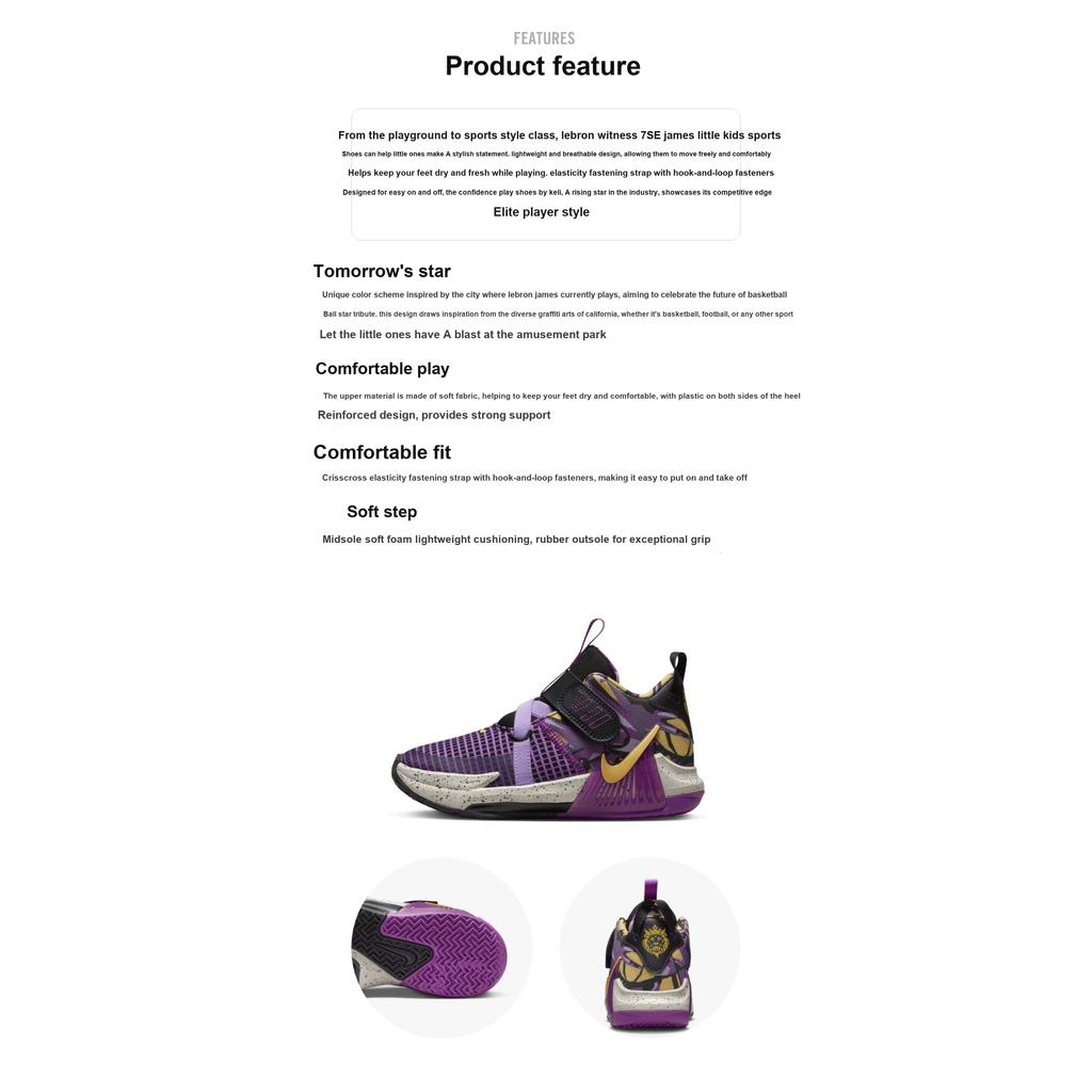 Nike LeBron Witness 7 SE PS Lakers Graffiti Scarpe da Ginnastica per Bambini Viola Nero Viola Grotta FD0210-001