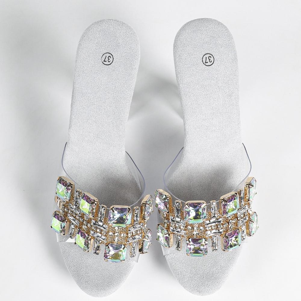 Damen Sexy Strass-Stiletto-Slipper Kristall-Transparente Plateau-Absätze Sommer-Bankett-Party Damen-Schuhwerk LFD-198711-Q3