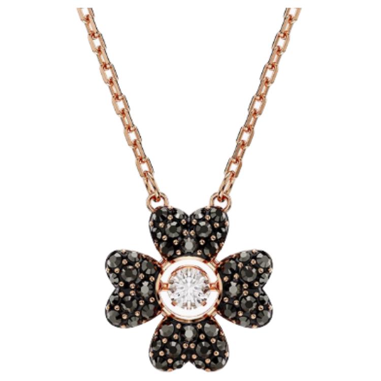 Swarovski Four Leaf Clover Pendant Necklace Rose Gold Tone Women necklace Black 5714901 Box+Shopping Bag (Random Color)