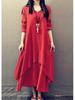 2023 Spring Long Sleeve Cotton Linen Swing Dress - Fake Two-Piece Design