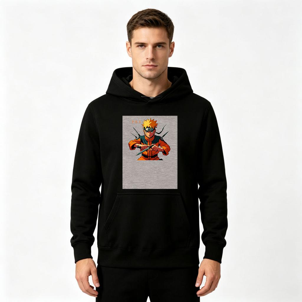 Men's Anime Naruto Print Long Sleeve Pullover Hoodie Casual Streetwear Sweatshirt for Adults