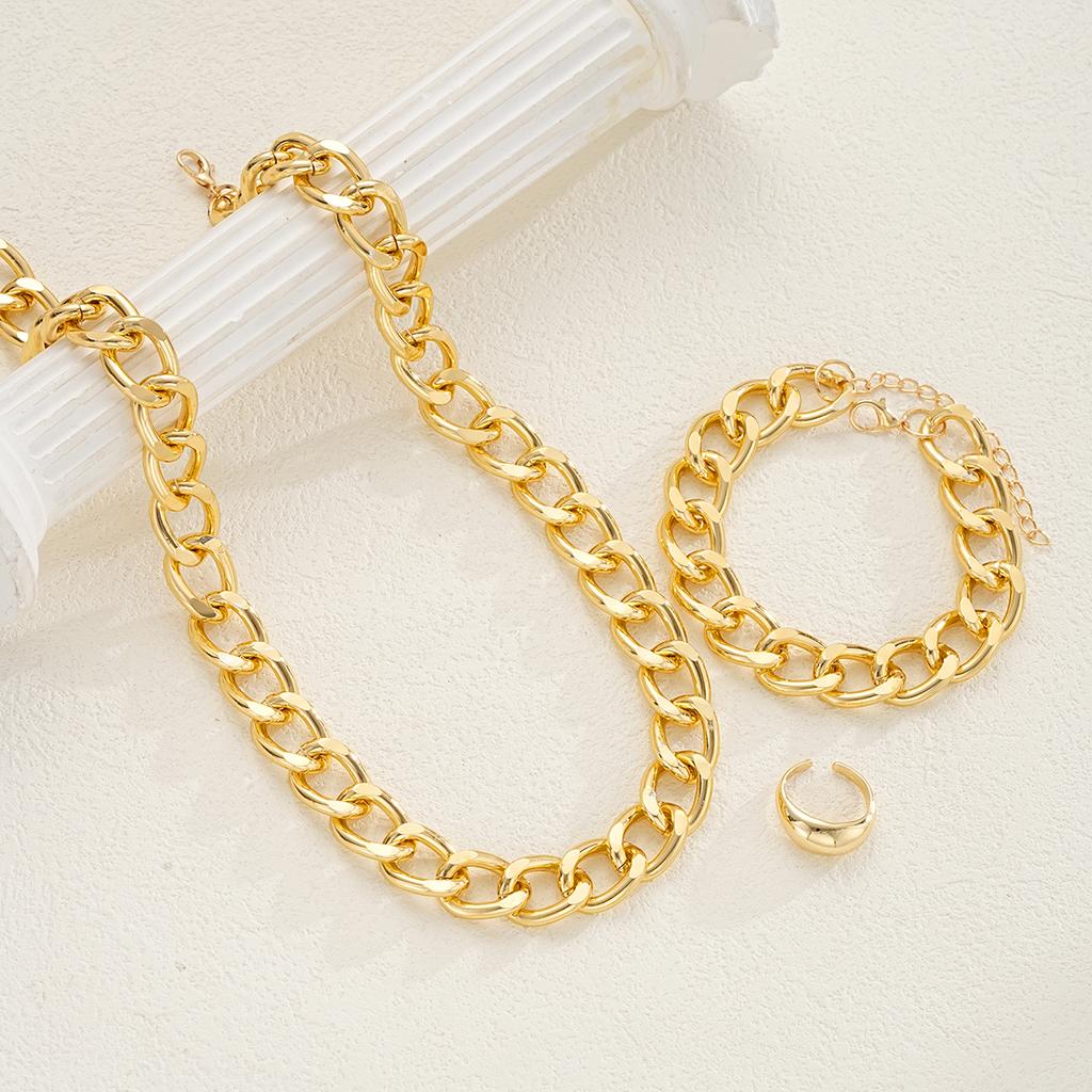 3PCS Gold Color Chunky Chain Jewelry Set For Women Men Exaggerated Punk Cuban Necklace Bracelet Ring Fashion Unisex Jewelry 2026