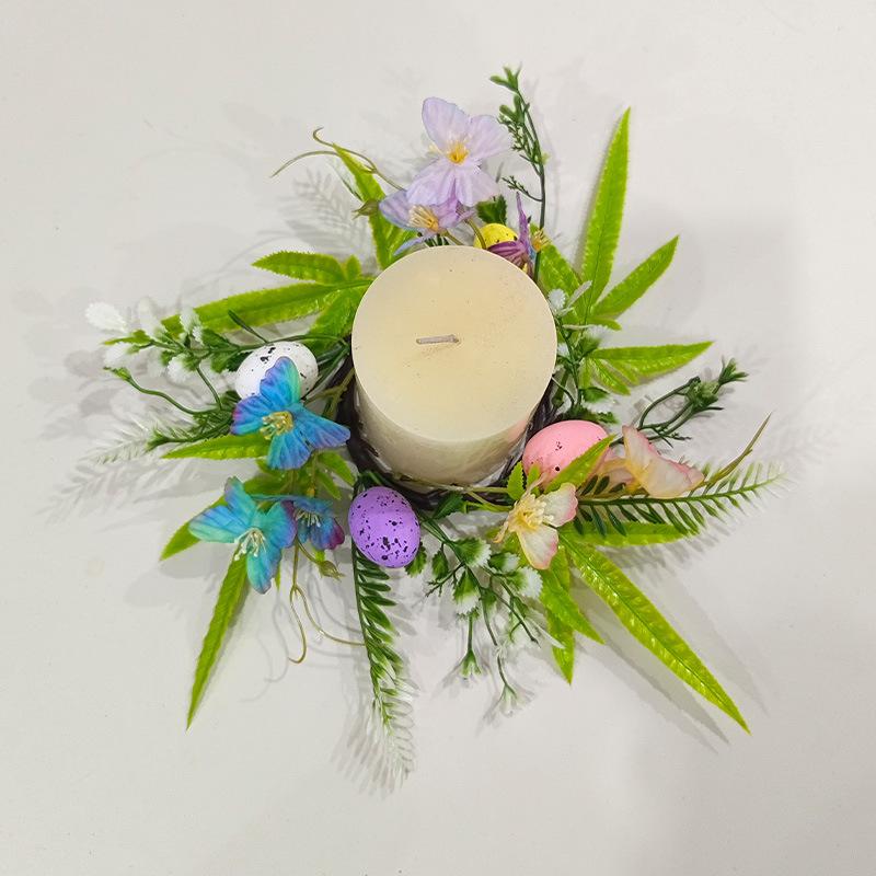 Easter Egg Flower Wreath Artificial Flowers Butterfly Candlestick Wreaths Garland Candle Holder Ring Table Home Party Decoration