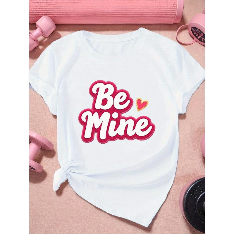 Women s Plus Size Be Mine Playful Script T-Shirt - Cute Cursive  Be Mine  Top with Short Sleeves, Round Neck, - Casual & Valentine s Day Outfit, S белый
