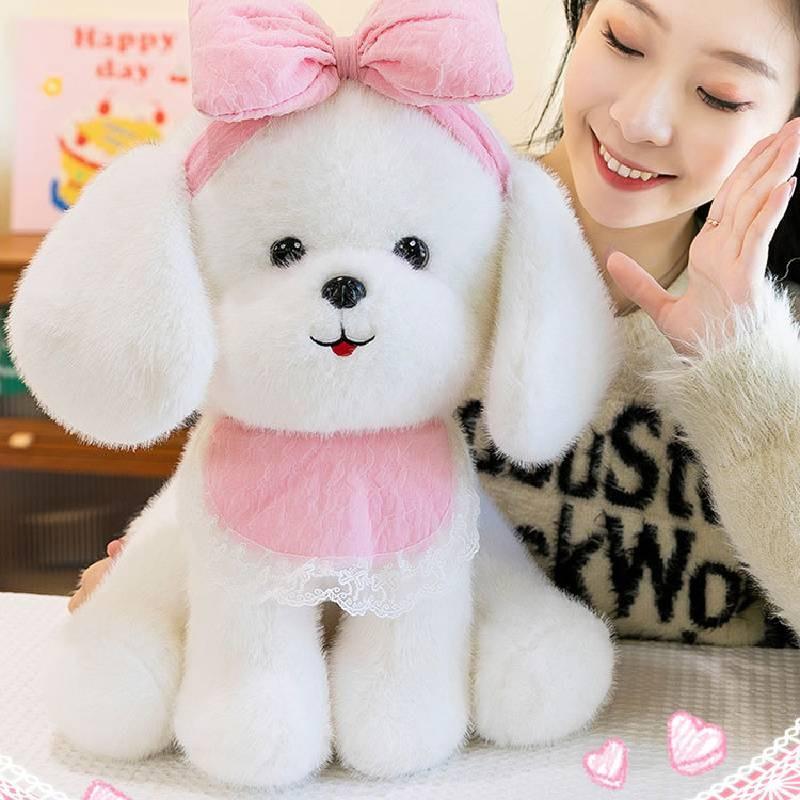 Bow Teddy Tie Dog Plush Toy Cartoon Stuffed Animal Doll Kids Birthday Gifts