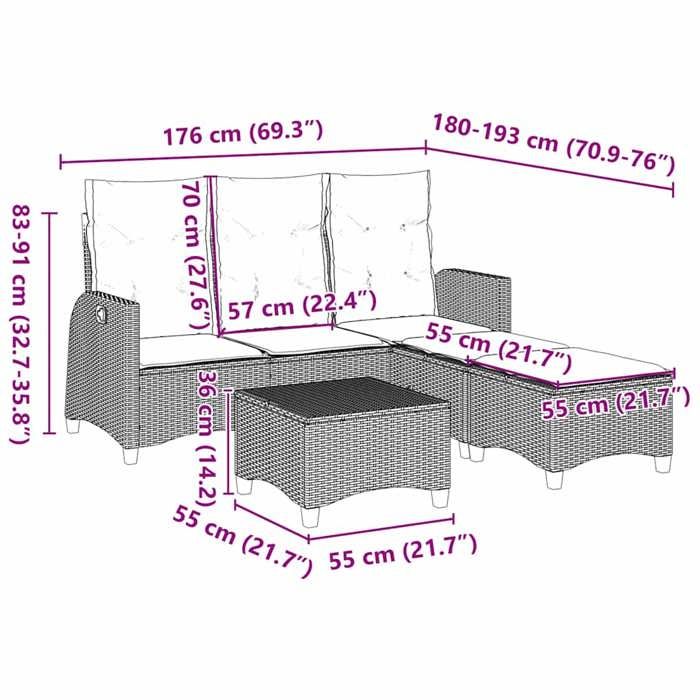 VidaXL Salon de jardin avec coussins forme de L 3 pcs beige polyrotin, ensemble de canapé d'extérieur 3328641