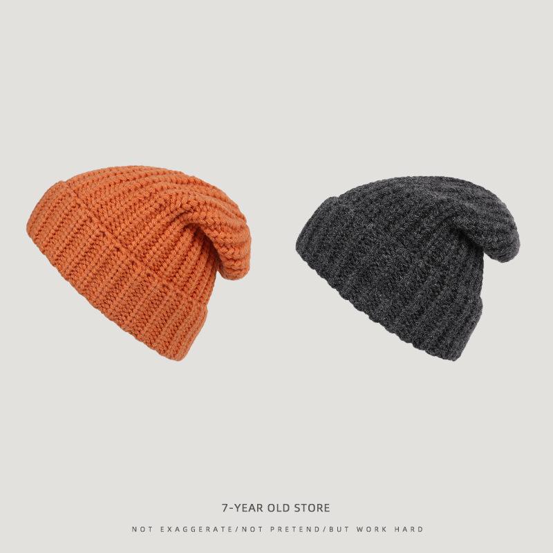 Big Head Siding Wool Hat Women Loose Warm Pile Knitted Hat Cold Hat Big Face Showing Small Knitted Ear Protection Hat