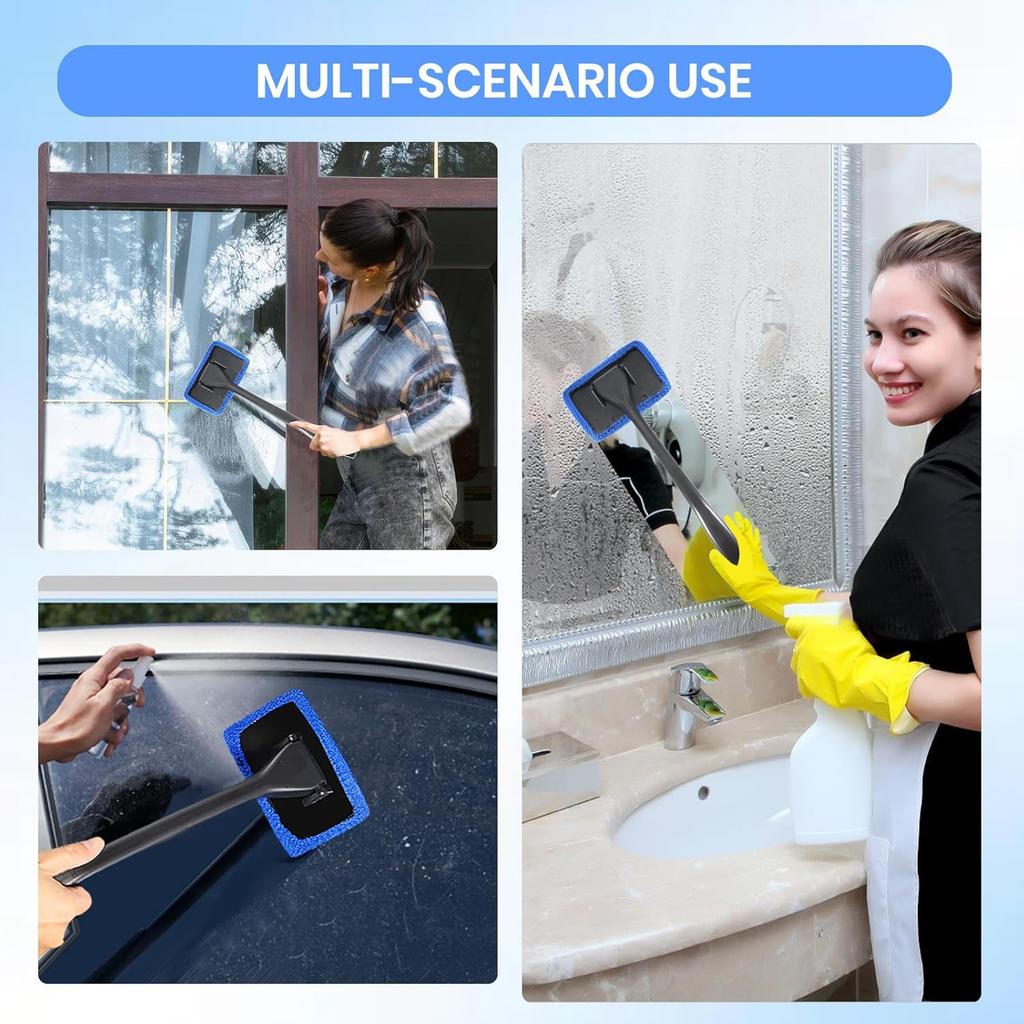 6PCS Windshield Cleaning Tool Car Window Cleaner With 5 Reusable And Washable Microfiber Pads And Extendable Handle Auto Ide Glass Wiper Kit Green