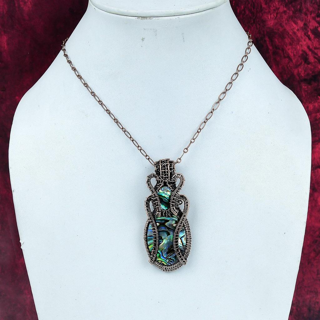 Abalone Shell Gemstone Pendant Copper Wire Wrapped Pendant Handmade Jewelry