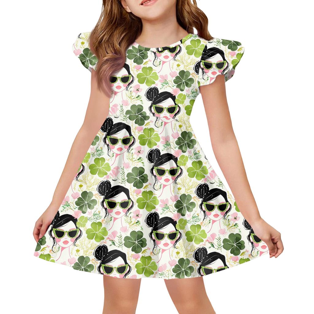 Girls' Summer Princess Dress - A-Line T-Shirt Dress St. Patrick's Day