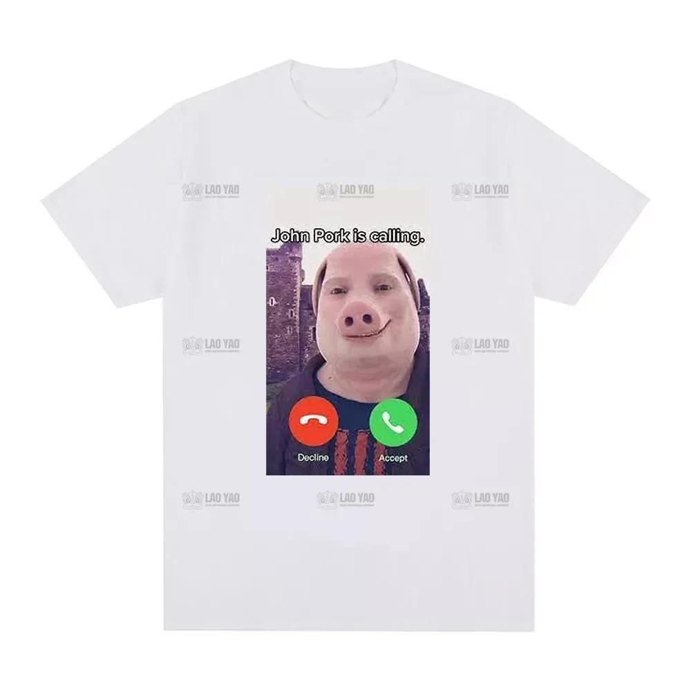 

Funny John Pork Is Calling Funny Answer Call Phone TShirt Humor Pig Meme Design Graphic T Shirt Cute Animal Lovers Loose Shirts S