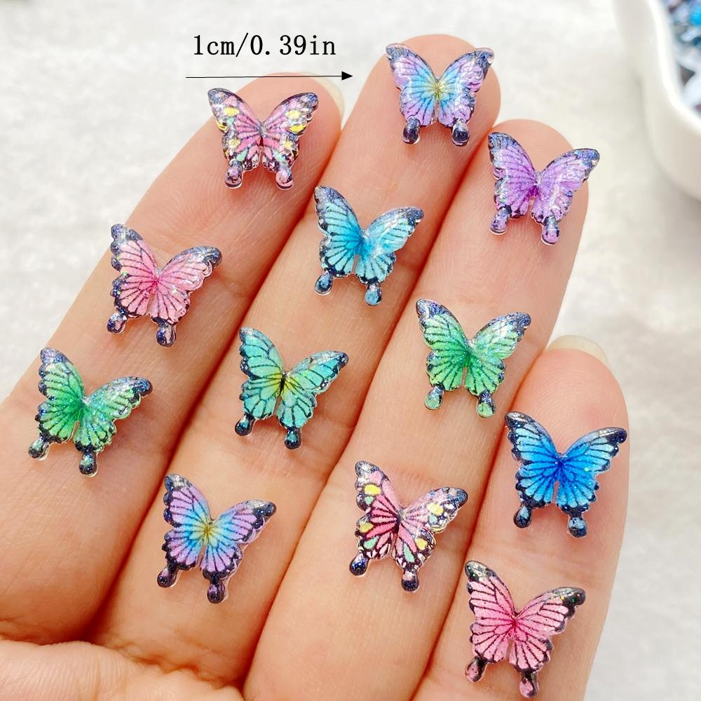

50Pcs Cute Mini Cartoon Colorful Butterflies Nail Art Resin Designer Charms DIY Craft For Nail 3D Decorations Jewelry