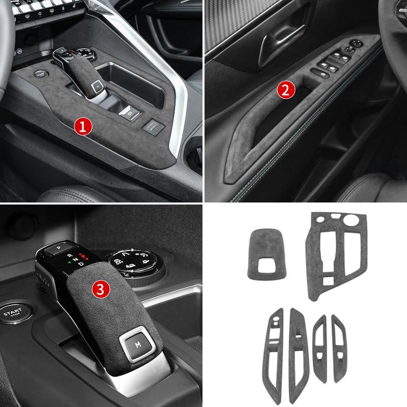 For Peugeot 4008 5008 2017-2023 Alcantara Suede Car Central Gear Knob Cover Shifter Panel Window Lift Frame Interior Accessories