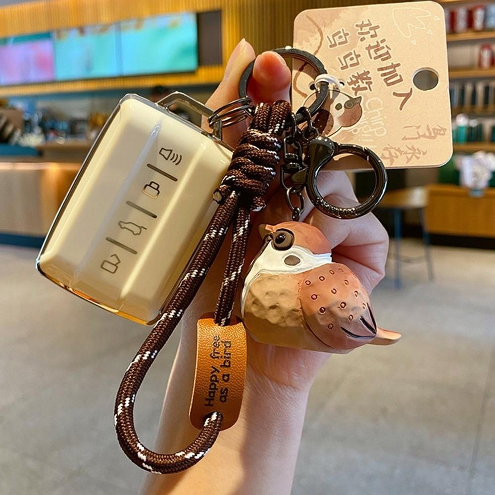 Porta-Chaves Animal Chapim Azul Cinzento Desenho Animado Pássaro Pérola Chaveiro Imitação Escultura em Madeira Chaveiro Crianças