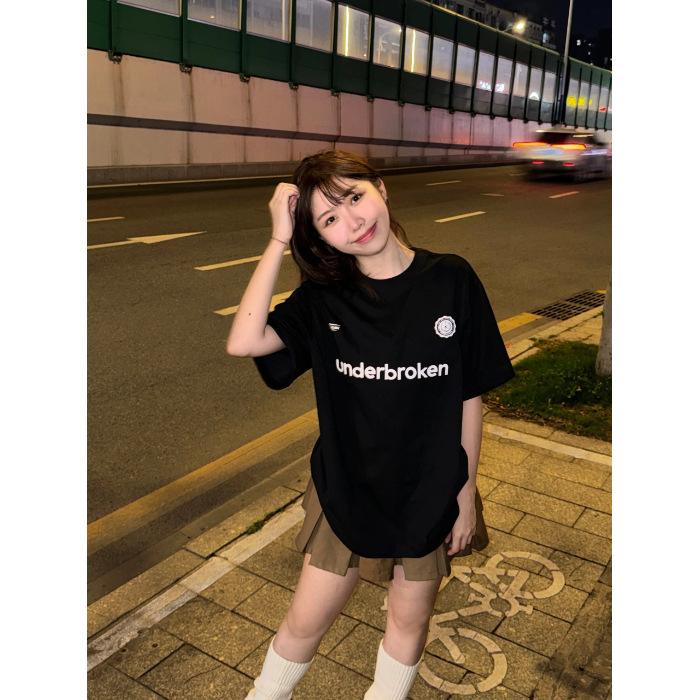 

Letter print short-sleeved T-shirt women s 2025 summer new loose pure cotton lazy oversize top S