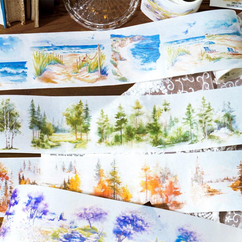 200cm/roll Mountain Forest Theme Landscape Decoration Tape Pattern Hand Account Landscape Tape Creative Collage DIY Decoration