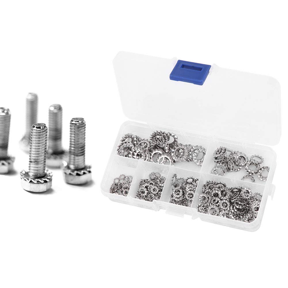 Garosa 300pcs External Tooth Washers Assortment Kit M2.5-M8 Stainless Steel Anti Loose Gasket Washers