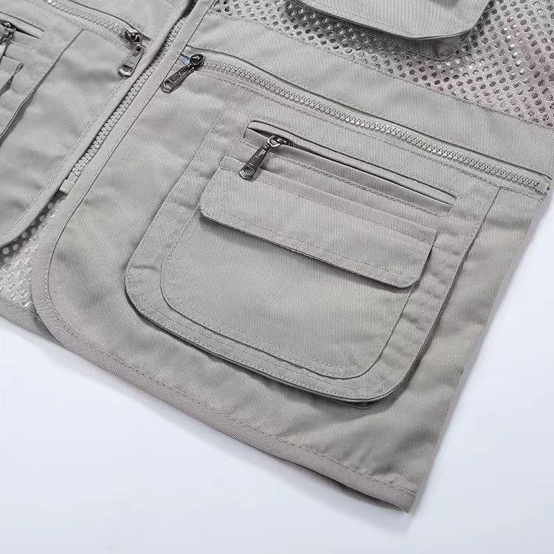 Vestă de vară pentru bărbați, din plasă, cu buzunare multiple, fără mâneci - Jachetă pentru fotografie în aer liber și pescuit, pentru bărbați de vârstă mijlocie și vârstnici