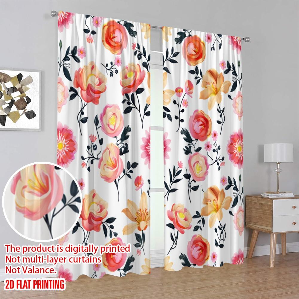 2 Stück, 2D-Flachdruck Kreative Vorhänge Florale Glückseligkeit Vielseitiges Polyester (ohne Stange) Vielseitig Alles Perfekt für Zimmer, Küche,