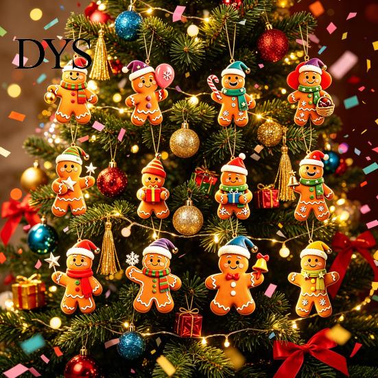 Christmas Home Window Decor Gingerbread Man Tree Hanging Ornaments, Wooden Decorative Pendants, Festive Party Favor Tags Lightweight Rustic