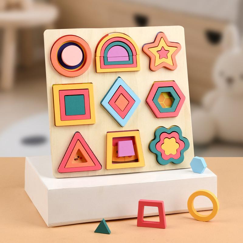 

Wooden Shape Puzzle For Toddlers With Geometric And Farm Animal Designs For Early Learning Style F