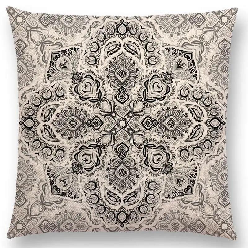 New Fantastic Snowflake Flowers Gorgeous Floral Doodle Colourful Decorative Pattern Mandalas Cushion Cover Sofa Pillow Case
