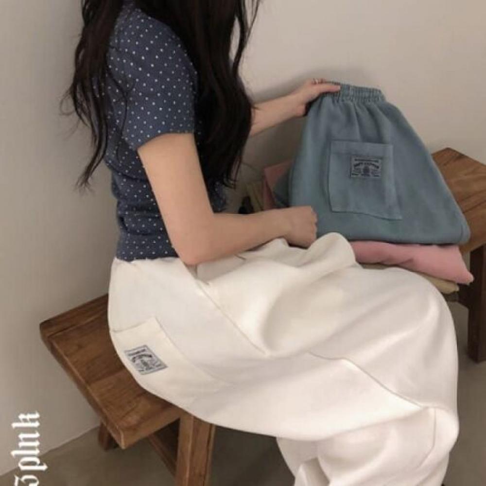 The Pink Vintage Patch Double Pin Tuck Wide Long Pants