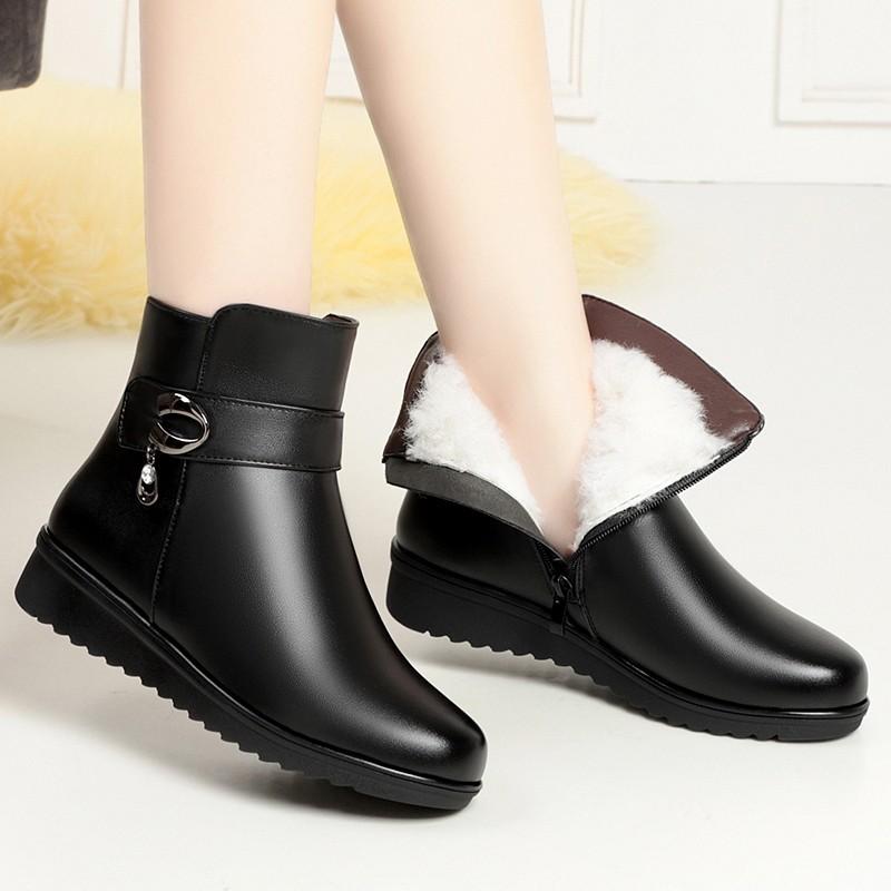 Shoes women's winter velvet cotton shoes leather flat boots wool leather shoes women's shoes warm shoes