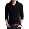 Men's Korean Style Cotton Long Sleeve Polo Shirt - Solid Color, Casual Base Layer