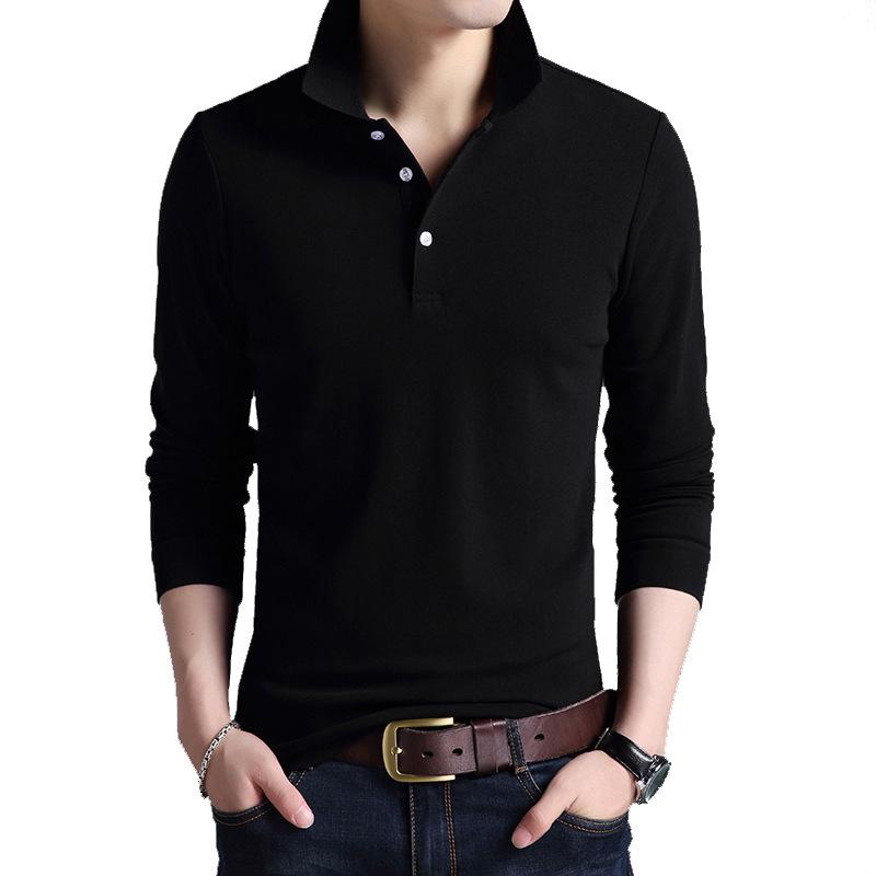 Men's Korean Style Cotton Long Sleeve Polo Shirt - Solid Color, Casual Base Layer