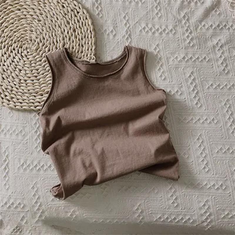 Kids Summer Lightweight Sleeveless T Shirt Trendy Tank Top for Boys and Girls 90 коричневый