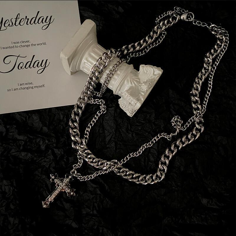 Necklace Men's Hip Hop Niche Double Layer Design Clavicle Chain Accessories Tide