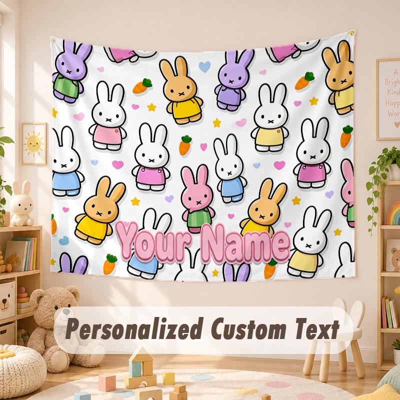 Custom Name Text Tapestry,Miffy Boho Wall Hanging, Decorative Backdrop Tapestry For Room