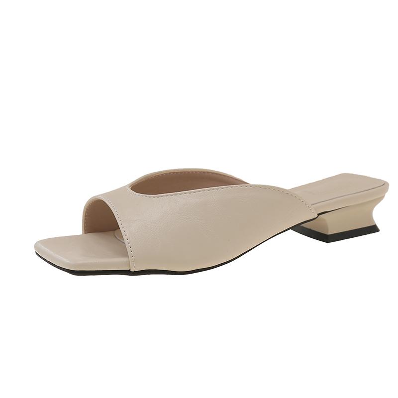 Summer Women High Heels Slippers Square Toe Elegant Sandals 2026 Trend Slippers Open Toe Chunky Dress Shoes Woman Slides Women