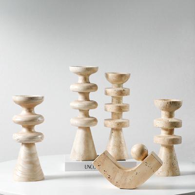 Resin Handicrafts Simulated Marble Sculpture Geometric Semi-circular Statue Candlestick Candle Holder Home Decoration
