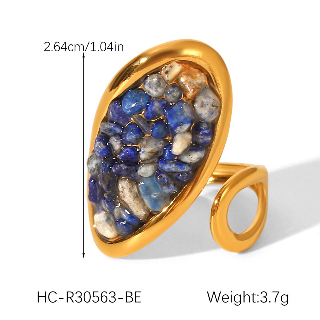 Three Kinds Of Stainless Steel Rings Geometric Shape Gold Plated Broken Pattern Lapis Lazuli Ring Finger Decoration Accessories